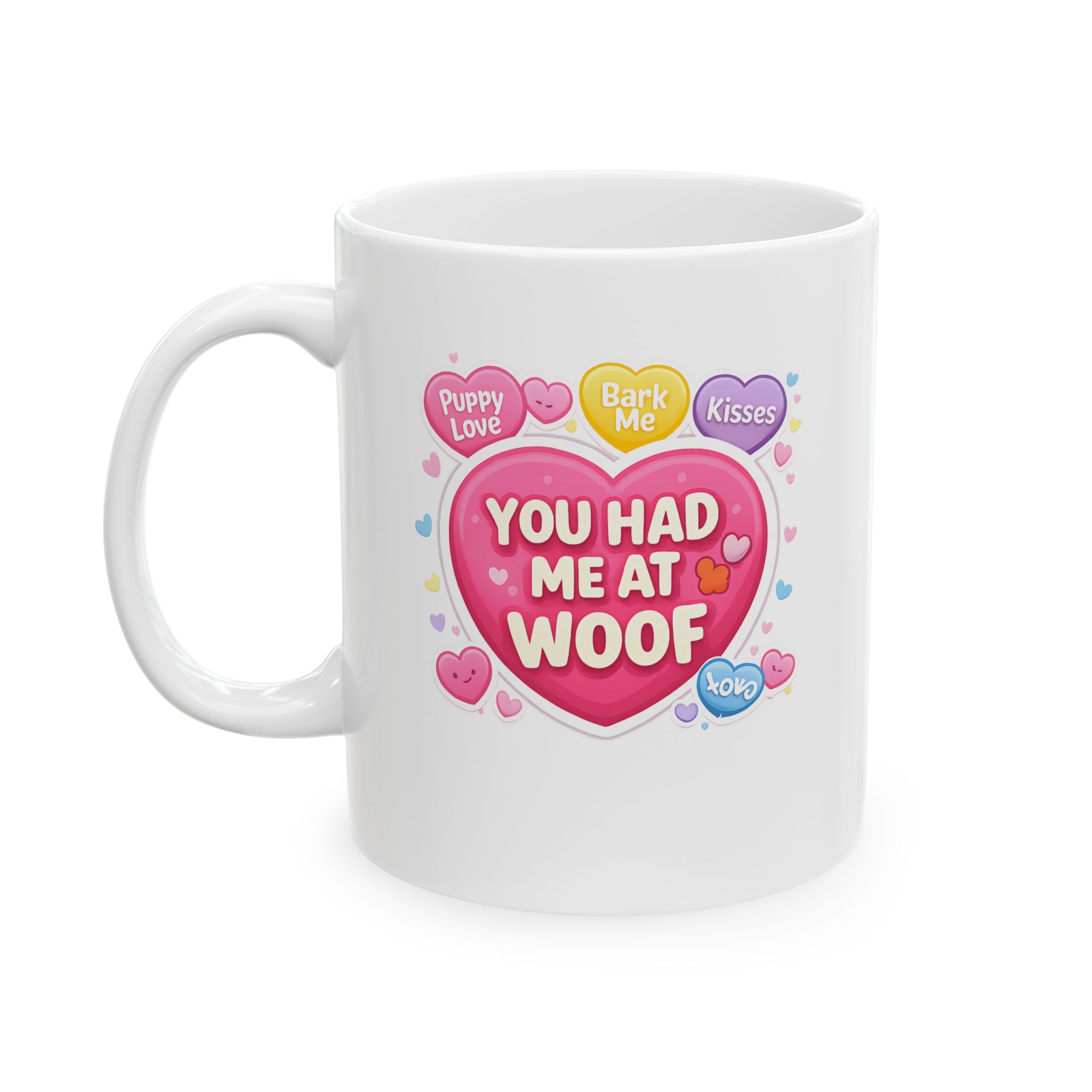 Valentine Conversation Hearts Ceramic Mug (11oz & 15oz) — Cute Pink Heart Design, 'Be Mine' Coffee Cup