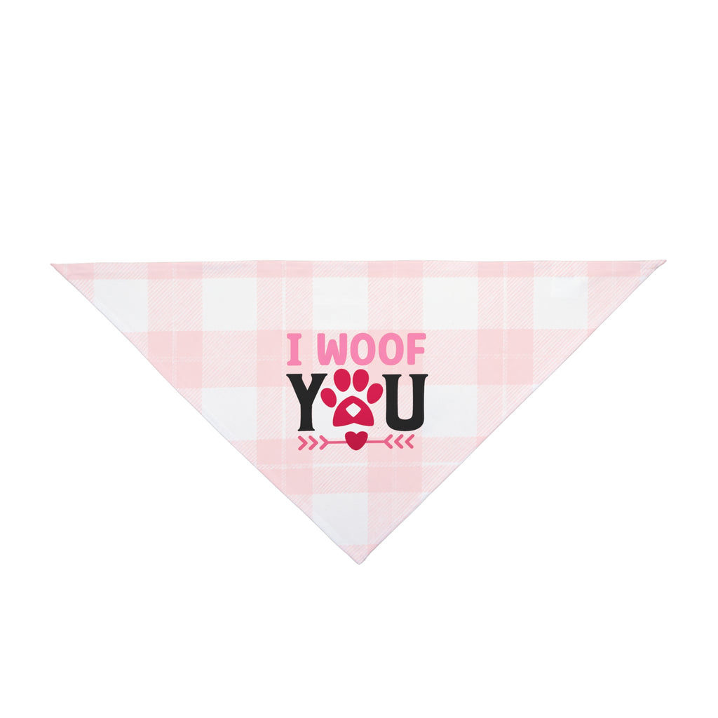Pet Bandana - "I Woof You" Pink Gingham Dog Bandana | Cute Valentine's Day Pet Accessory