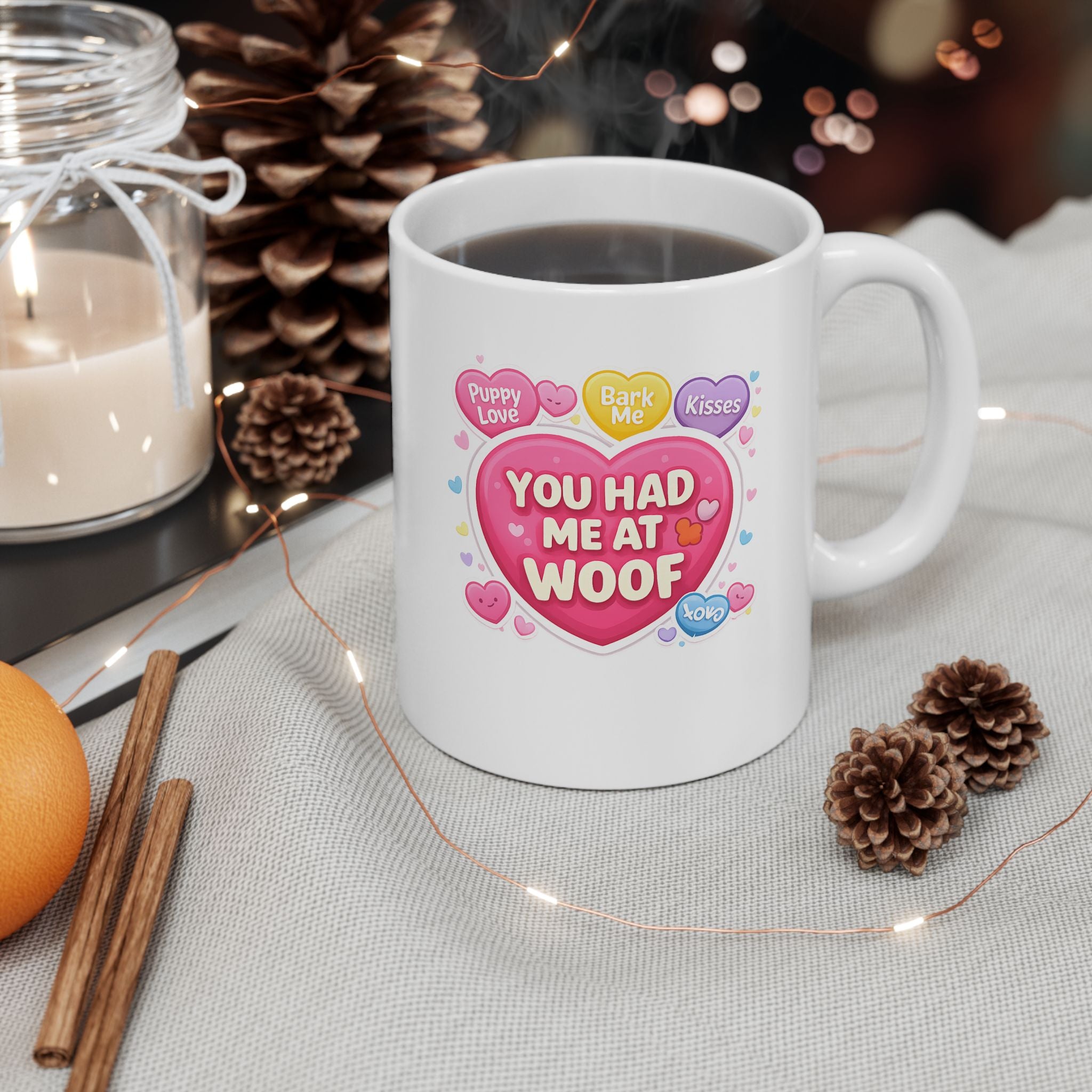 Valentine Conversation Hearts Ceramic Mug (11oz & 15oz) — Cute Pink Heart Design, 'Be Mine' Coffee Cup