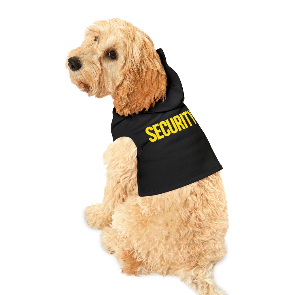 Security Pet Hoodie — Black Dog/Cat Hoodie with Bold Yellow "SECURITY" Print
