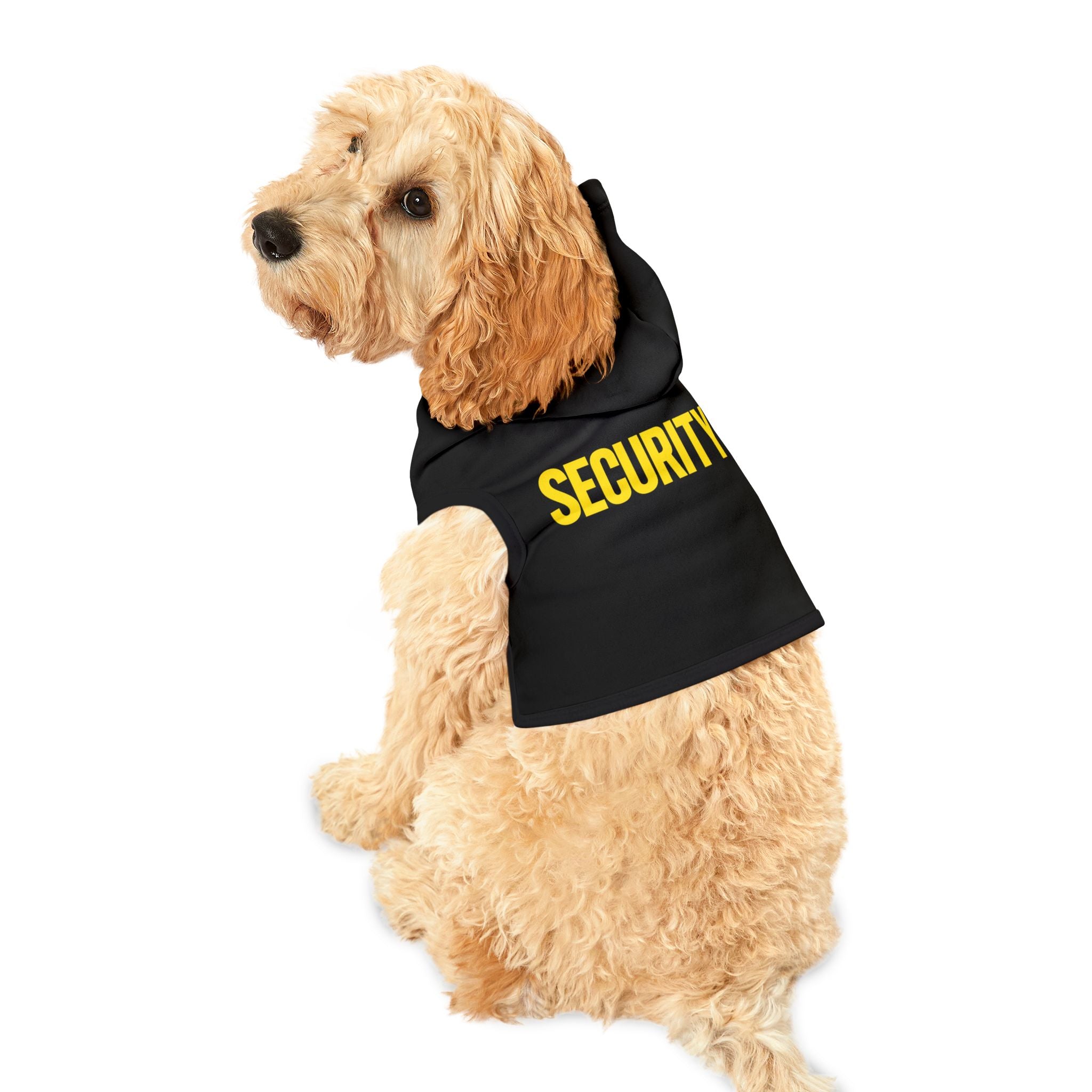 Security Pet Hoodie — Black Dog/Cat Hoodie with Bold Yellow "SECURITY" Print