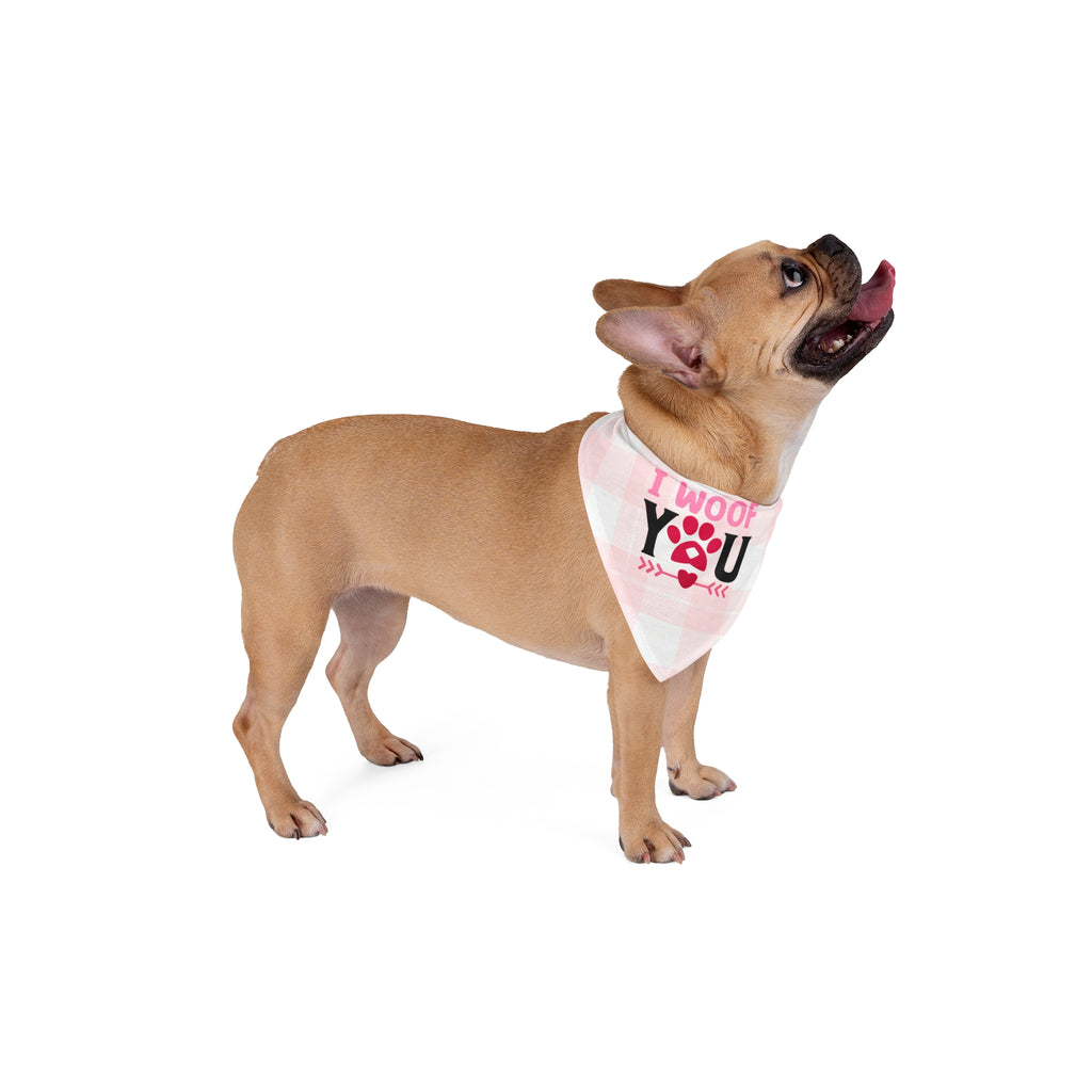 Pet Bandana - "I Woof You" Pink Gingham Dog Bandana | Cute Valentine's Day Pet Accessory