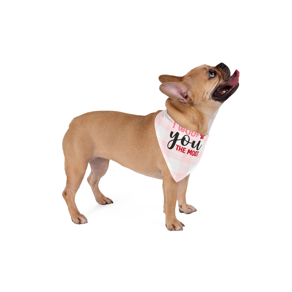Pet Bandana — "I Woof You The Most" Pink Gingham Dog Bandana (Valentine's/Pet Gift)