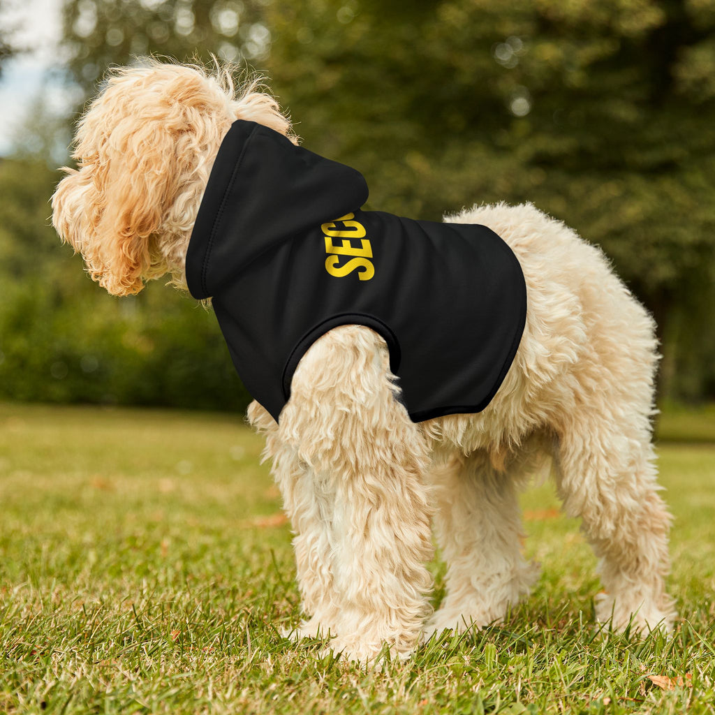 Security Pet Hoodie — Black Dog/Cat Hoodie with Bold Yellow "SECURITY" Print