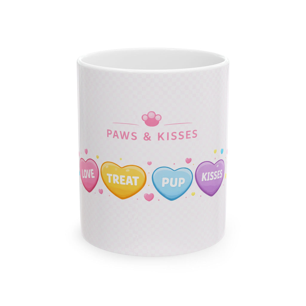 Paws & Kisses Ceramic Mug — Cute Candy-Heart Dog Lover Coffee Cup (11oz, 15oz)