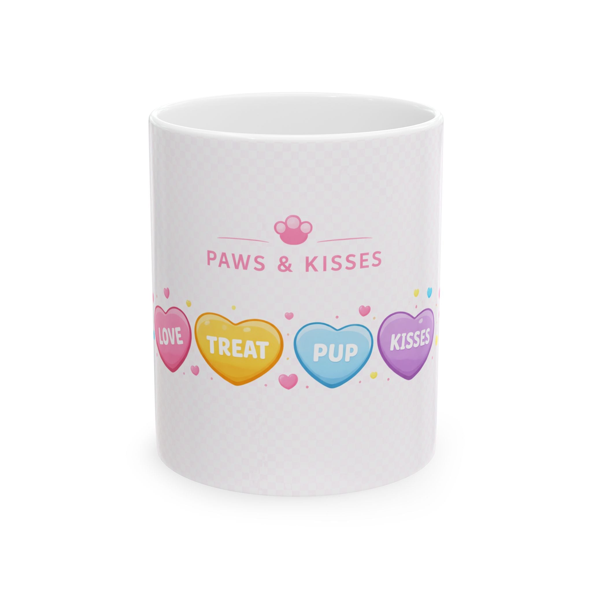 Paws & Kisses Ceramic Mug — Cute Candy-Heart Dog Lover Coffee Cup (11oz, 15oz)