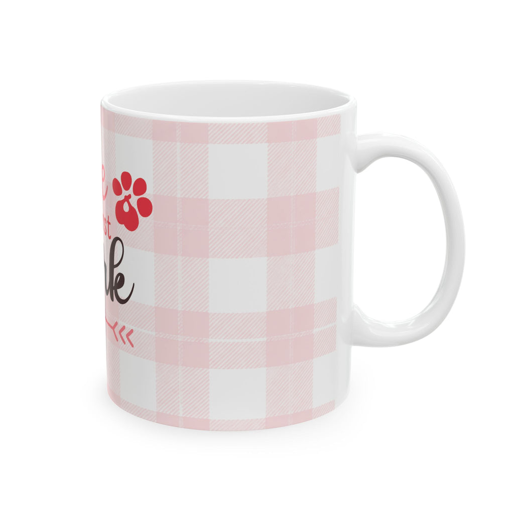 Love at First Bark Pink Plaid Ceramic Mug (11oz, 15oz)
