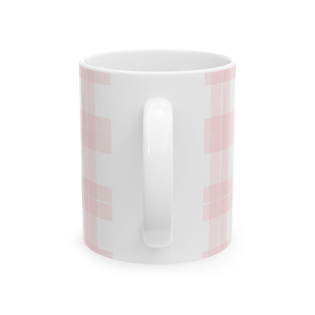 Love at First Bark Pink Plaid Ceramic Mug (11oz, 15oz)
