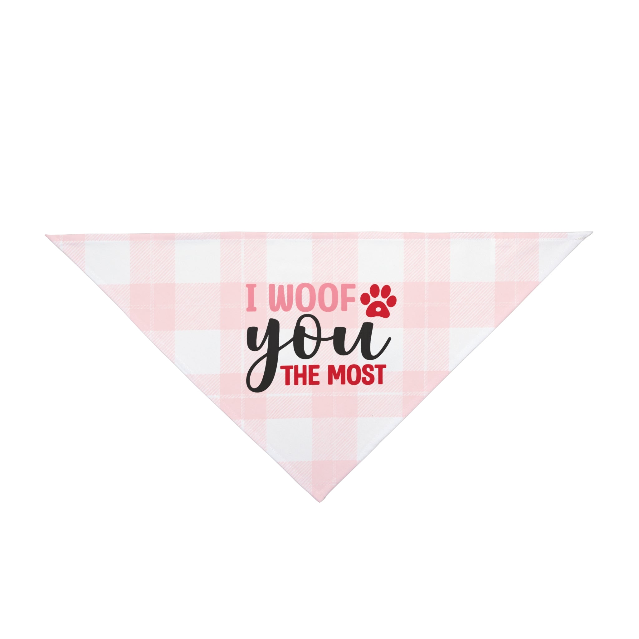 Pet Bandana — "I Woof You The Most" Pink Gingham Dog Bandana (Valentine's/Pet Gift)